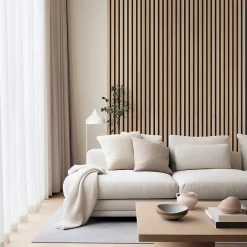 Decoon Lot de 7 Panneaux tasseaux bois 250 x 30 x 1,9 cm - décor chêne clair fond noir - 5,25m²