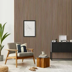 Lot de 4 Panneaux tasseaux bois 250 x 30 x 1,9 cm - décor chêne clair fond noir - 3m²-Decoon New