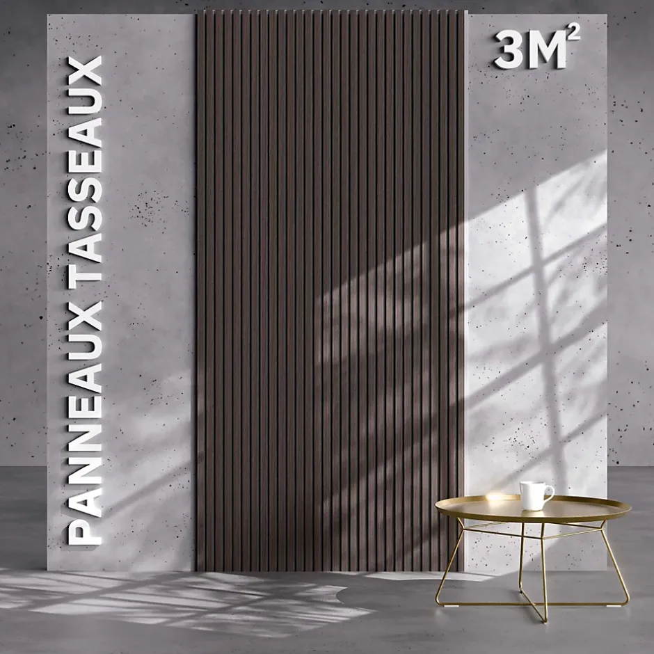 Mon Marché Déco Lot de 2 Panneaux Tasseaux Bois - Noyer Feutre Blanc - 3 m², 2500 x 600 mm,