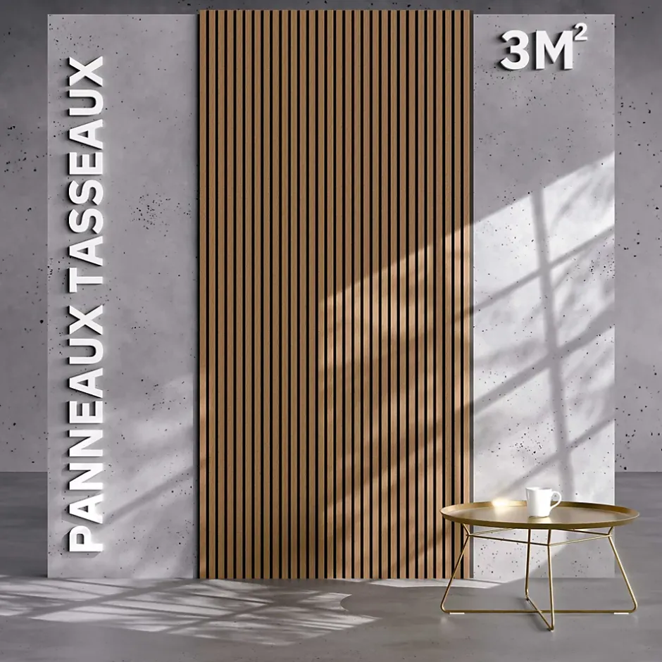 Mon Marché Déco Lot de 2 Panneaux Tasseaux Bois - Chêne Brun Feutre Noir - 3 m², 2500 x 600 mm,