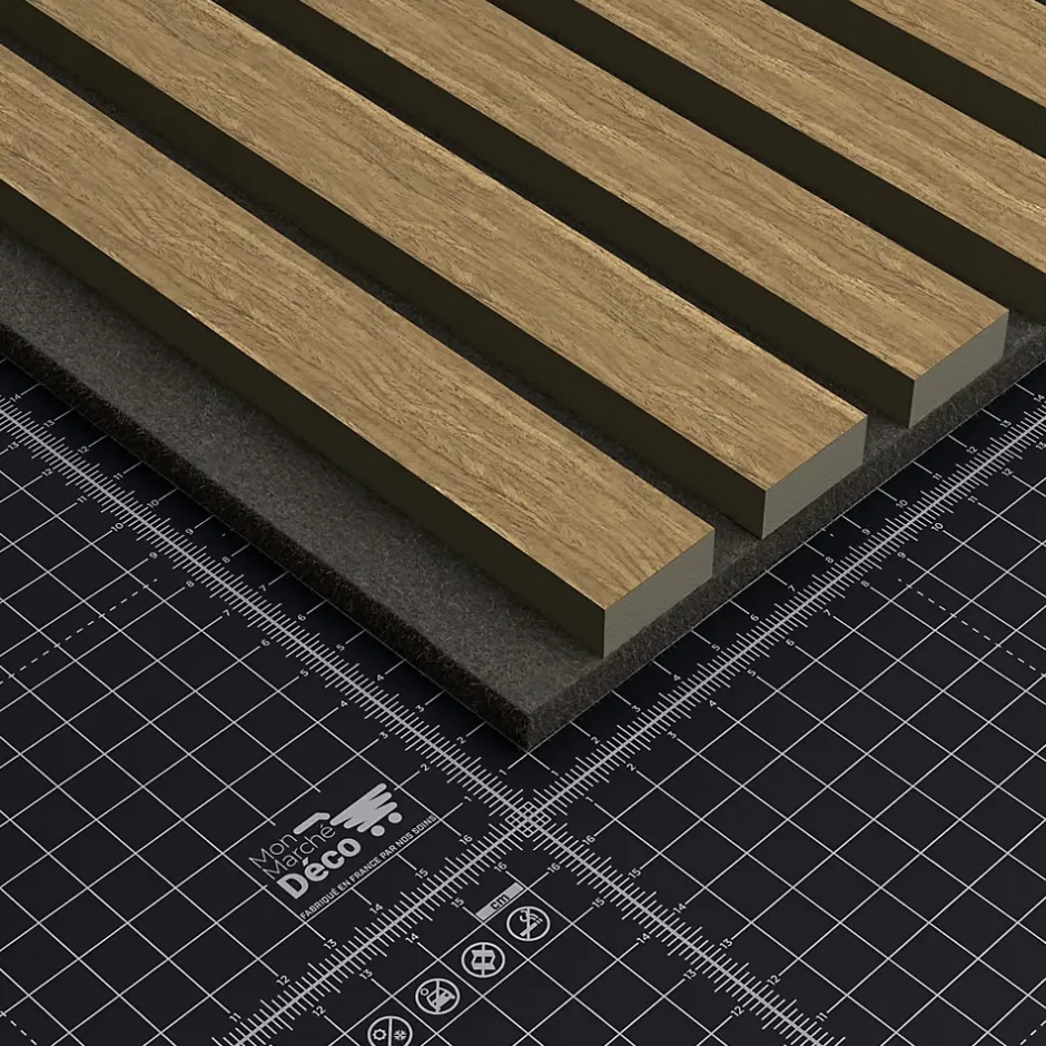 Mon Marché Déco Lot de 2 Panneaux Tasseaux Bois - Chêne Brun Feutre Noir - 3 m², 2500 x 600 mm,