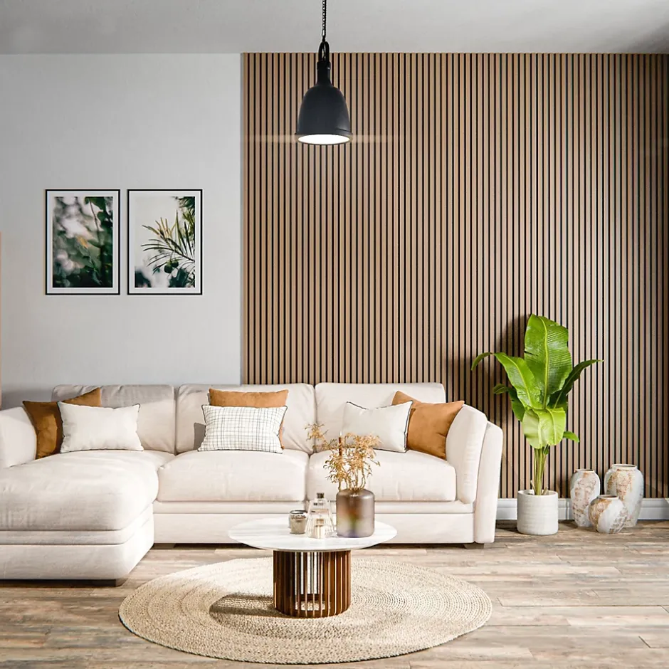 Mon Marché Déco Lot de 2 Panneaux Tasseaux Bois - Chêne Brun Feutre Noir - 3 m², 2500 x 600 mm,