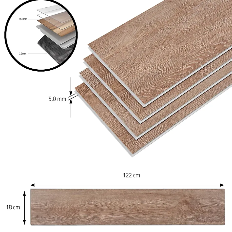 Neu.Holz Lot de 80 planches vinyle SPC Okapirg 17,568 m² 5 mm 122 x 18 cm effet chêne naturel