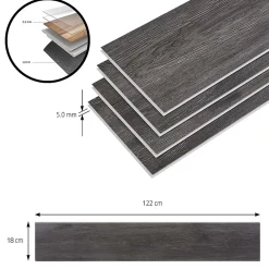 Lot de 40 planches vinyle SPC Okapirg 8,784 m² 5 mm 122 x 18 cm effet chêne foncé-Neu.Holz Sale