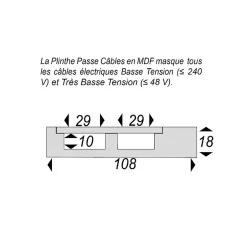 Wood&Sens Lot de 5 Plinthes MDF Passes-câbles à couvercle AV, L.2,44 m x H.10,8 cm, Ep.18 mm