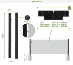 Lot de 2 poteaux en fer DARIO 8x8cm H.170cm Noir Mat-Casanoov New