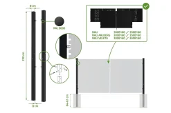 Casanoov Lot de 2 poteaux en fer DARIO 8x8cm H.230cm Noir Mat
