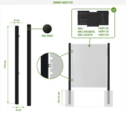 Lot de 2 poteaux en fer DARIO 6x6cm H.170cm Noir Mat-Casanoov New