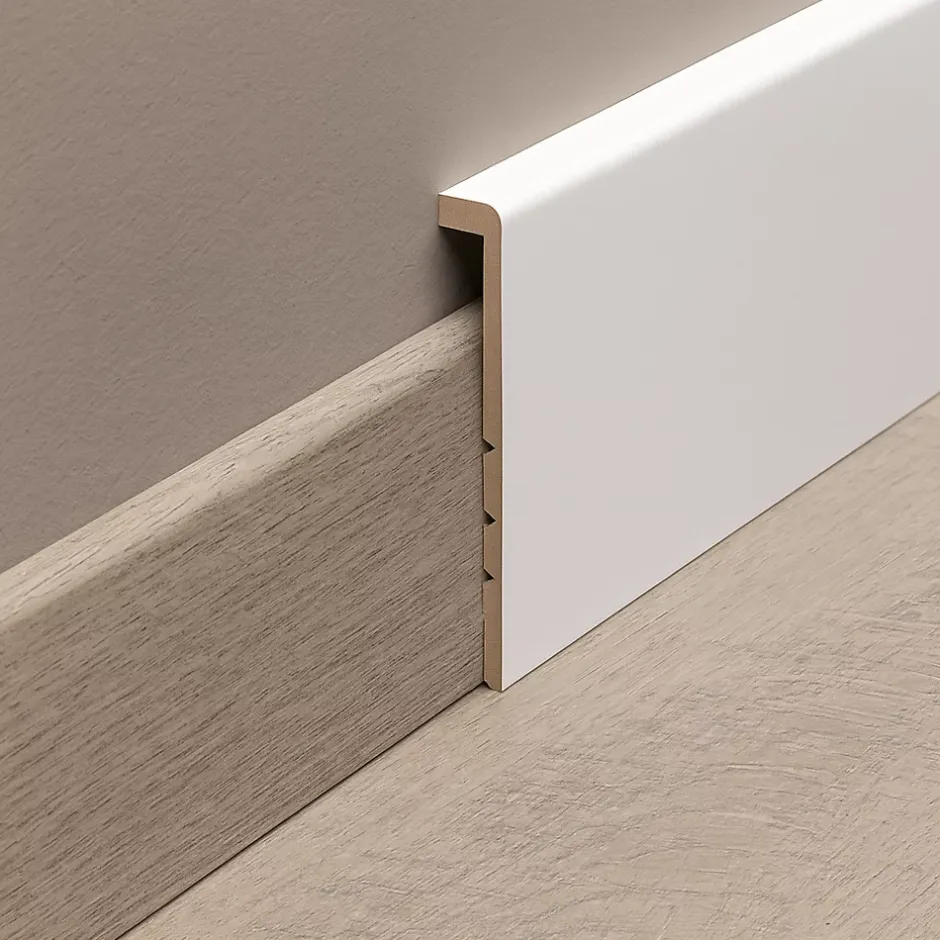 Lot de 6 surplinthes MDF revêtues blanc 2400 x 130 x 16 mm-Forestea