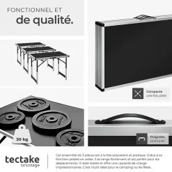 Tectake Lot de 3 tables à tapisser pliable Hauteur réglable en 4 niveaux noir
