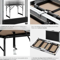 Tectake Lot de 3 tables à tapisser pliable Hauteur réglable en 4 niveaux noir