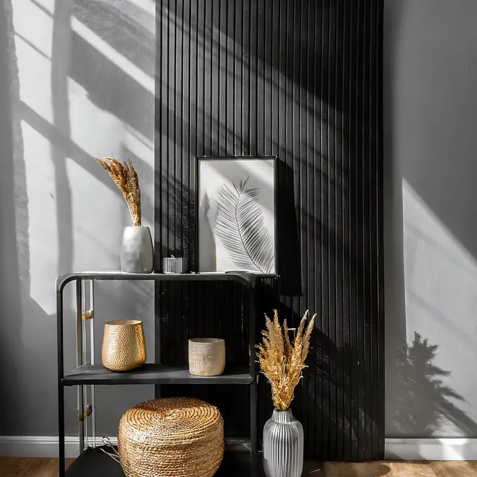 Wood&Sens Lot de 15 Tasseaux Pin Abouté Peint Noir, L.250 cm x l.2 cm, Ep.4 cm