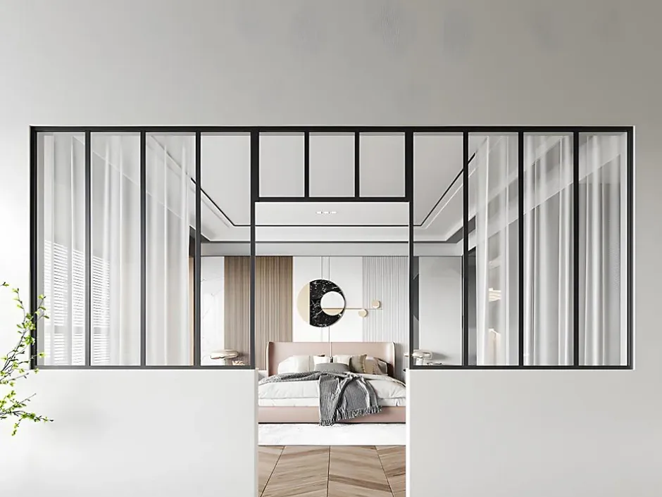 Lot de 2 verrières atelier avec imposte en aluminium thermolaqué - 2 x L120 x H130 + L83 x H40 cm - Noir - BAYVIEW-Vente-unique Sale