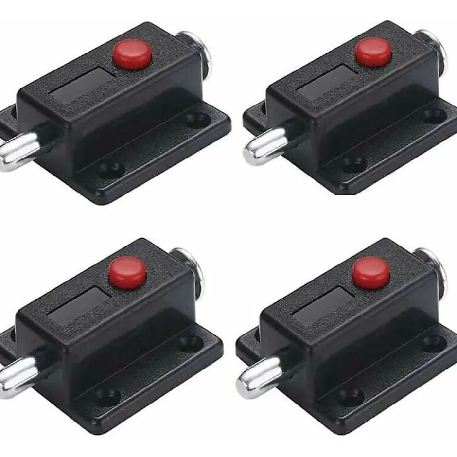 Deko Lot de 4 verrous de porte automatique à ressort avec bouton à ressort Noir