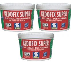 Semin Lot de3 colles pour Carrelage Haute Performance Kedofix , Prêt à l'emploi, Intérieur/extérieur, seau de 5 kg