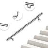 AICA Sanitaire Main courante - acier inox 304 - 180cm - Rampe escalier mural avec embouts - Pour intérieur et extérieur - Avec supports muraux