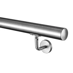 Main courante - acier inox 304 - 120cm - Rampe escalier mural avec embouts - Pour intérieur et extérieur - Avec supports muraux-AICA Sanitaire Hot