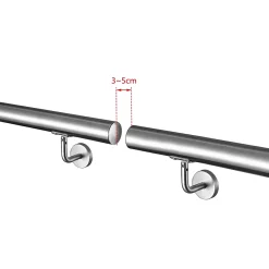 Main courante - acier inox 304 - 200cm - Rampe escalier mural avec embouts - Pour intérieur et extérieur - Avec supports muraux-AICA Sanitaire Clearance