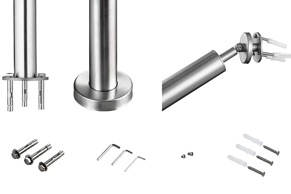 Main courante 1.2 m argent inox 201 fixation sol et mur escaliers intérieur extérieur by Aica-AICA Sanitaire New