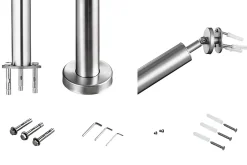 AICA Sanitaire Main courante 1.5 m argent inox 201 fixation sol et mur escaliers intérieur extérieur by Aica