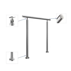 AICA Sanitaire Main courante 1.5 m argent inox 201 fixation sol mur escaliers rampes intérieur extérieur by Aica