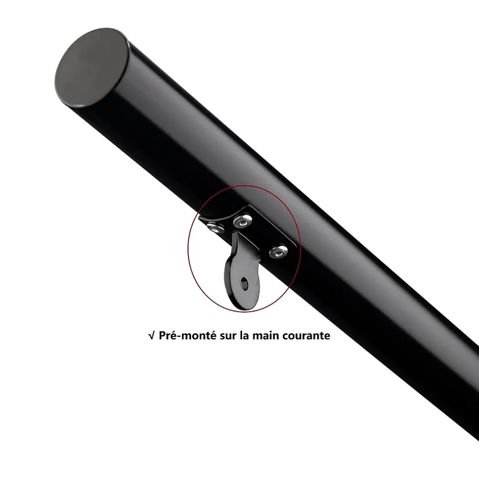 AICA Sanitaire Main courante 1.5 m noir mat inox 201 installation verticale escaliers rampes intérieur extérieur by Aica