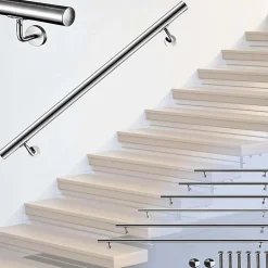AICA Sanitaire Main courante 80cm diam 42.4mm inox 304 Argent avec 2 supports - rampe escalier murale