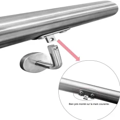 AICA Sanitaire Main courante 80cm diam 42.4mm inox 304 Argent avec 2 supports - rampe escalier murale