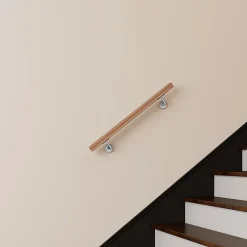 AICA Sanitaire Main courante 80cm, inox 304, Design naturel aspect bois, rampe d'escalier ronde, avec 2 supports muraux, intérieur & extérieur