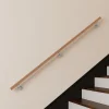 Main courante 200cm, inox 304, Design naturel aspect bois, rampe d'escalier ronde, avec 3 supports muraux, intérieur & extérieur-AICA Sanitaire New