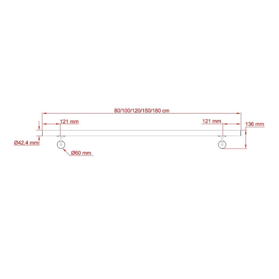 Main courante 180cm, inox 304, Noir mat, rampe d'escalier ronde, avec 2 supports muraux, intérieur & extérieur-AICA Sanitaire Online