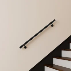 Main courante 120cm, inox 304, Noir mat, rampe d'escalier ronde, avec 2 supports muraux, intérieur & extérieur-AICA Sanitaire Clearance
