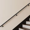 Main courante 240cm, inox 304, Noir mat, rampe d'escalier ronde, avec 3 supports muraux, intérieur & extérieur-AICA Sanitaire Clearance