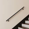 AICA Sanitaire Main courante 150cm, inox 304, Noir mat, rampe d'escalier ronde, avec 2 supports muraux, intérieur & extérieur