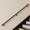 AICA Sanitaire Main courante 220cm, inox 304, Noir mat, rampe d'escalier ronde, avec 3 supports muraux, intérieur & extérieur