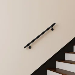 Main courante 100cm, inox 304, Noir mat, rampe d'escalier ronde, avec 2 supports muraux, intérieur & extérieur-AICA Sanitaire Clearance