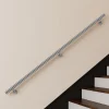 AICA Sanitaire Main courante 220cm, inox 304, rampe d'escalier ronde, avec 3 supports muraux, intérieur & extérieur
