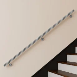 AICA Sanitaire Main courante 220cm, inox 304, rampe d'escalier ronde, avec 3 supports muraux, intérieur & extérieur