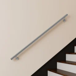 Main courante 180cm, inox 304, rampe d'escalier ronde, avec 2 supports muraux, intérieur & extérieur-AICA Sanitaire Sale