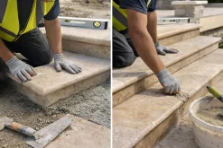 Ligerio Marche d'escalier en travertin naturel mix bords arrondis interieur exterieur