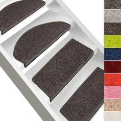 Marchettes d'escalier Dynasty Velours, antidérapantes, Anthracite, Semi-Circulaire, 23,5 x 65 cm --Floordirekt Sale