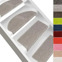 Floordirekt Marchettes d'escalier Dynasty Velours, antidérapantes, Gris argenté, Semi-Circulaire, 23,5 x 65 cm -