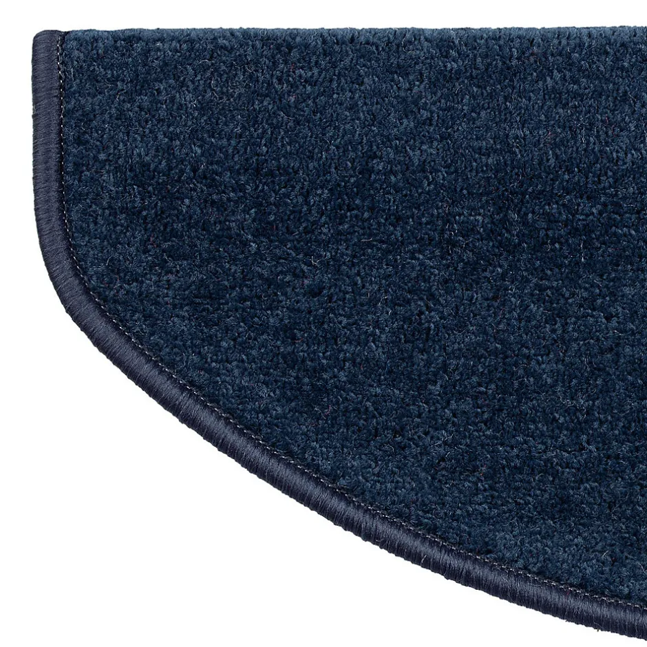 Marchettes d'escalier Dynasty Velours, antidérapantes, Bleu, Semi-Circulaire, 23,5 x 65 cm --Floordirekt Clearance