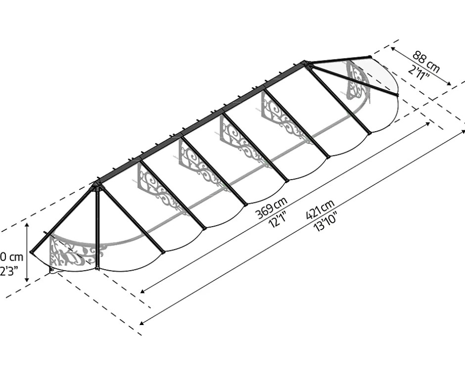 Canopia by Palram Marquise de porte Lily 88 x 422 cm Noire en Acrylique et aluminium