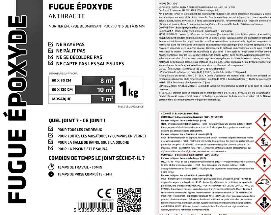 Mastic époxy bi-composant pour le remplissage des joints - Anthracite - 1Kg-Ilcom Best