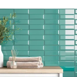 Mini Brick Ikon Lisse Teal Série Revêtement Porcelaine Premium 5x15cm-Lux Mosaic