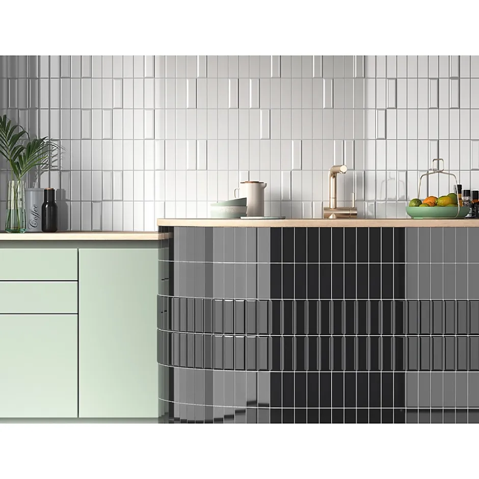 Lux Mosaic Mini Brick Ikon Pillow White Série Revêtement Porcelaine Premium 5x15cm