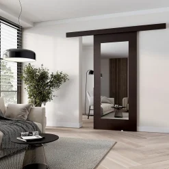 MINIO go for it , porte coulissante CLEAN I 76 cm portes de chambre, avec miroir, wengé