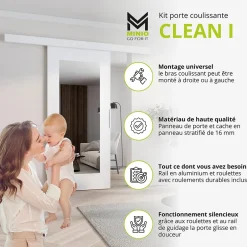 MINIO go for it , porte coulissante CLEAN I 76 cm portes de chambre, avec miroir, wengé