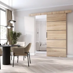 MINIO go for it , porte coulissante PRIM 2K 86 cm, baguette décorative en Noir, poignée de porte en noir, Chêne Sonoma / Noir